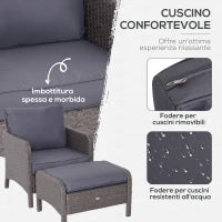 Set Mobili da Giardino 2 Poltrone 2 Poggiapiedi 1 Tavolino in Vetro Temperato Rattan Grigio