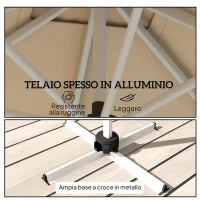 Ombrellone a Braccio Inclinabile con Base a Croce, in Poliestere, Alluminio e Metallo, 295x295x260 cm, Cachi