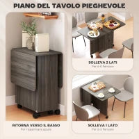 Tavolo a Ribalta a 6 Rotelle con 2 Cassetti e Armadietto ad Ante, in Legno, 120x60x76.5 cm, Grigio