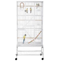 Gabbia per Uccelli in Acciaio e PP con Posatoi, Giochi, Contenitori per Cibo e Vassoio, 83x53x180 cm, Bianco