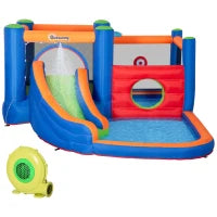 Castello Gonfiabile per Bambini 3-8 Anni con Scivolo, Trampolino e Piscina, 380x340x170cm
