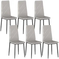 Set di 6 Sedie da Pranzo Moderne con Schienale Alto in Finta Pelle e Acciaio, 41x50x97 cm, Grigio