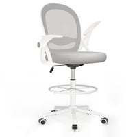 Sedia ufficio altezza alta - Mesh Drafting Chair - Altezza e Poggiapiedi Regolabili - braccioli regolabili - Capacità di Carico 120 kg - Grigio
