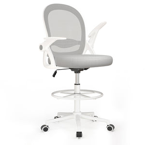 Sedia ufficio altezza alta - Mesh Drafting Chair - Altezza e Poggiapiedi Regolabili - braccioli regolabili - Capacità di Carico 120 kg - Grigio