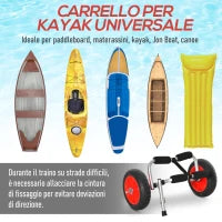 Carrello per Kayak Pieghevole Pneumatici 25cm Adatto a Tutte le Superfici Max 70kg Alluminio 62x35x30cm