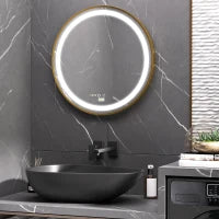 kleankin Specchio Bagno con Luce LED, Luminosità Regolabile a 3 Tonalità e Funzione Memoria, Ø60 cm, Oro