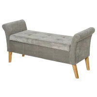 Panca Fondoletto con Vano Contenitore in Stile Vintage, Pouf imbottito, Panca per Ingresso e Camera con Braccioli, Grigio