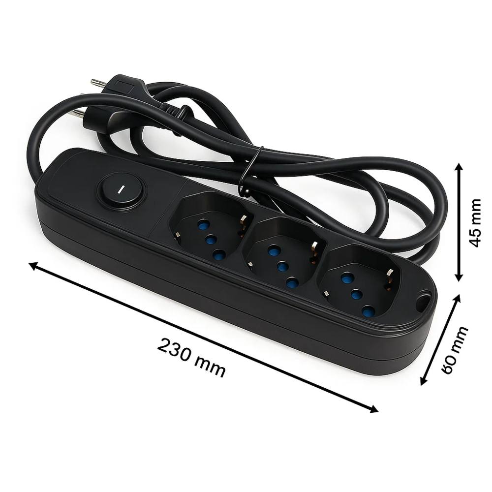 Ecova 30096x multipresa 3 uscite universali nera con cavo 1,5m e interruttore