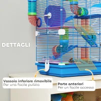 Gabbia per Criceti a 5 Livelli con Tubi, Ruota, Scale, Casetta e Bottiglia, 46x30x58 cm