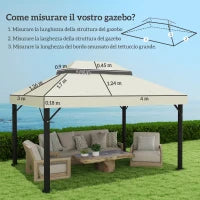 Copertura per Gazebo da Giardino 3x4 m a 2 Livelli in Tessuto Oxford 600D con Fori di Drenaggio, Bianco Crema