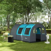 Tenda da Campeggio 3 Posti Impermeabile con Zona Notte e Giorno, in Poliestere, 480x260x200 cm, Grigio e Blu