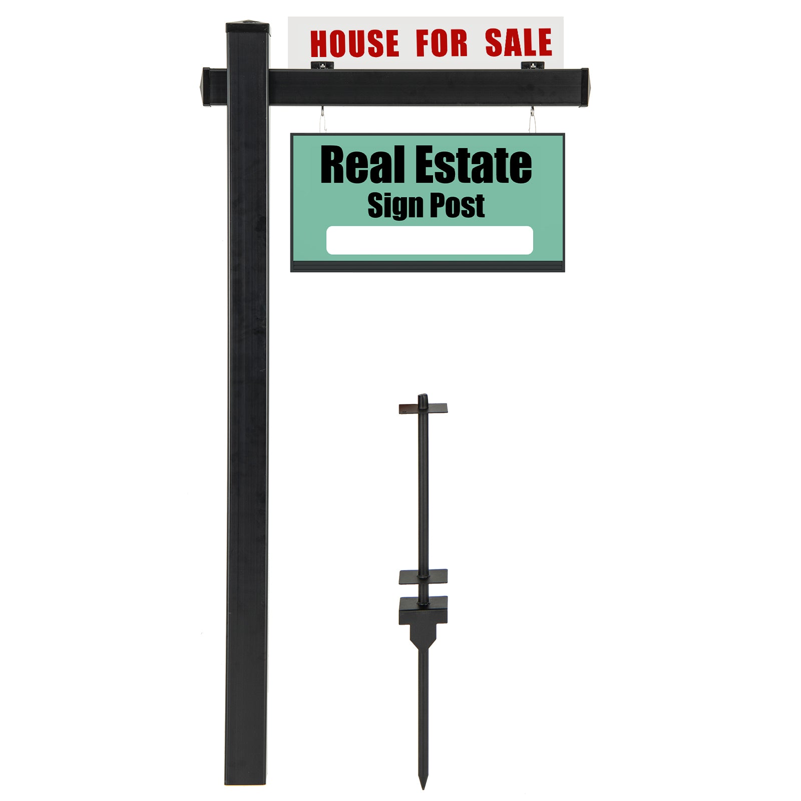 Palo per Cartelli Immobiliari da 183 cm, Palo per Cartelli di Vendita UPVC per Cartelli di Vendita Garage, in Affitto, Vendita Immobiliare, Braccio da 91 cm (Nero)