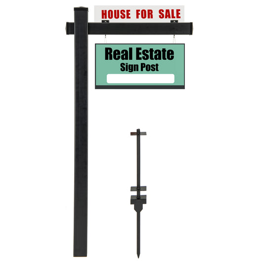 Palo per Cartelli Immobiliari da 183 cm, Palo per Cartelli di Vendita UPVC per Cartelli di Vendita Garage, in Affitto, Vendita Immobiliare, Braccio da 91 cm (Nero)