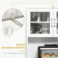 Mobile Cucina Moderno con 2 Armadietti, Ante in Vetro e Mensole Regolabili, 80x48x170 cm, Bianco