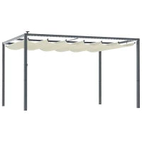 Pergola per Giardino Retrattile 4x3 m con Luci LED e Fori di Drenaggio, in Alluminio e Poliestere, Bianco Crema