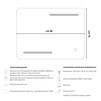 Specchio 5 mm rettangolare decorazione led interruttore touch alluminio *** misure 90x70 cm, tonalità standard 6000-...
