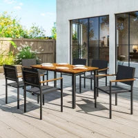 Set da Giardino 7 Pezzi con Tavolo da Pranzo e 6 Sedie Impilabili con Braccioli, Teak