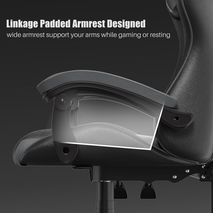 Sedia gaming ergonomica - RATTANTREE - con Supporto Lombare Sedia da Gioco in Pelle Pu con Altezza Regolabile - Nero Grigio