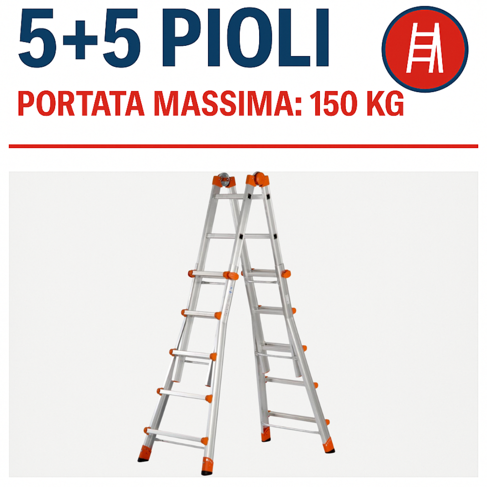 Scala telescopica alluminio 5+5 multifunzione pieghevole regolabile en131-4