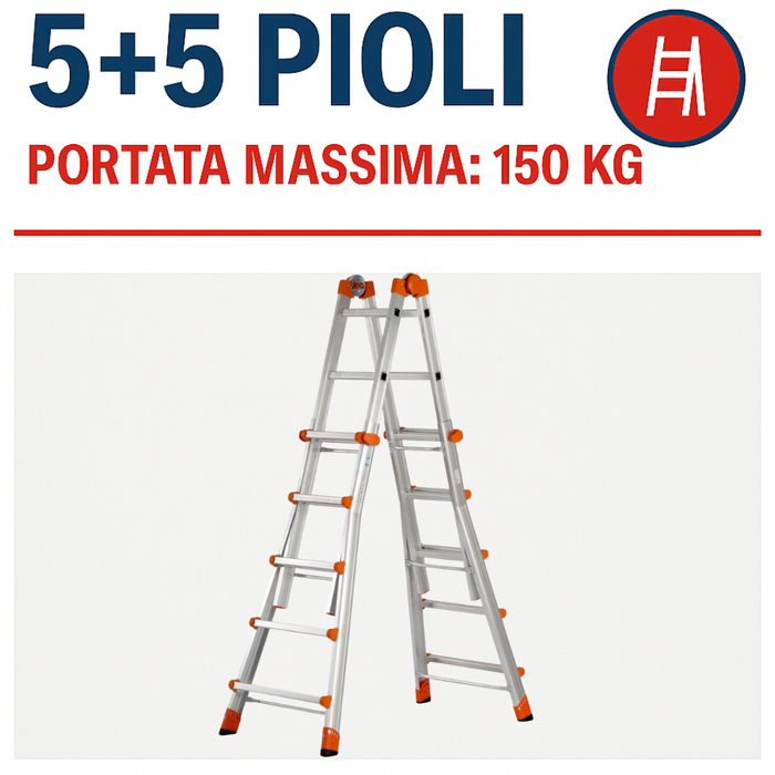 Scala telescopica alluminio 5+5 multifunzione pieghevole regolabile en131-4