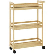 Scaffale da Bagno in Bambù a 3 Livelli con Ruote, Carrello per Cucina, Bagno, Soggiorno, Naturale