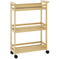Scaffale da Bagno in Bambù a 3 Livelli con Ruote, Carrello per Cucina, Bagno, Soggiorno, Naturale