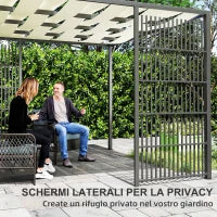 Pergola per Esterno 3x3 m con Copertura Ondulata e Pannelli Laterali, in Metallo e Poliestere Nero