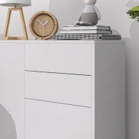 Credenza Moderna con 2 Armadietti e 2 Cassetti con Apertura a Pressione, 79x36x74cm, Bianco Lucido