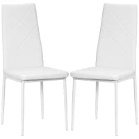 Set di 2 Sedie da Pranzo Moderne con Schienale Alto in Finta Pelle e Acciaio, 41x50x97 cm, Bianco