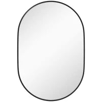 Specchio Bagno Ovale da Parete con Cornice in Alluminio, Verticale o Orizzontale, 60x90cm, Nero