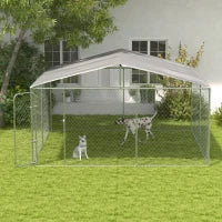 Kennel per Cani in Metallo con Tettuccio in Tessuto Oxford e Porta con Blocco, 4x4x2.3m