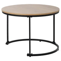 Set di 2 Tavolini da Salotto Rotondi, Tavolini Impilabili in MDF e Metallo, Design Salvaspazio, Tavolo Grande: 50 x 70,5 cm, Tavolo Piccolo: 45,5 x 44 cm, Naturale