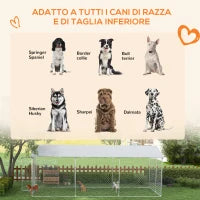 Kennel per Cani da Esterno con Tetto Impermeabile in Tessuto Oxford e Acciaio, 6x2.3x2.3m, Argento