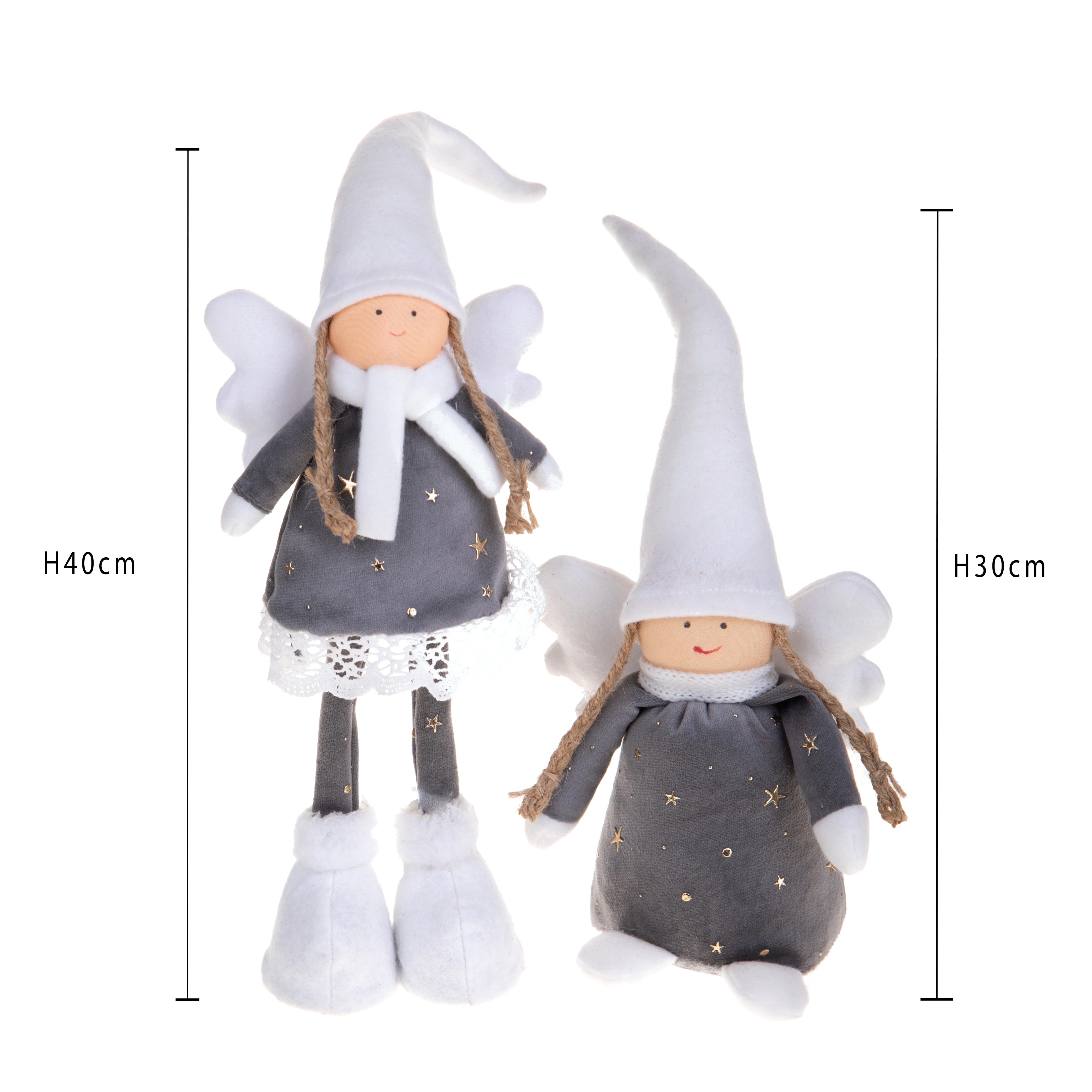 Set di 2 Angeli con Stelline H40/30 cm in Tessuto Grigio