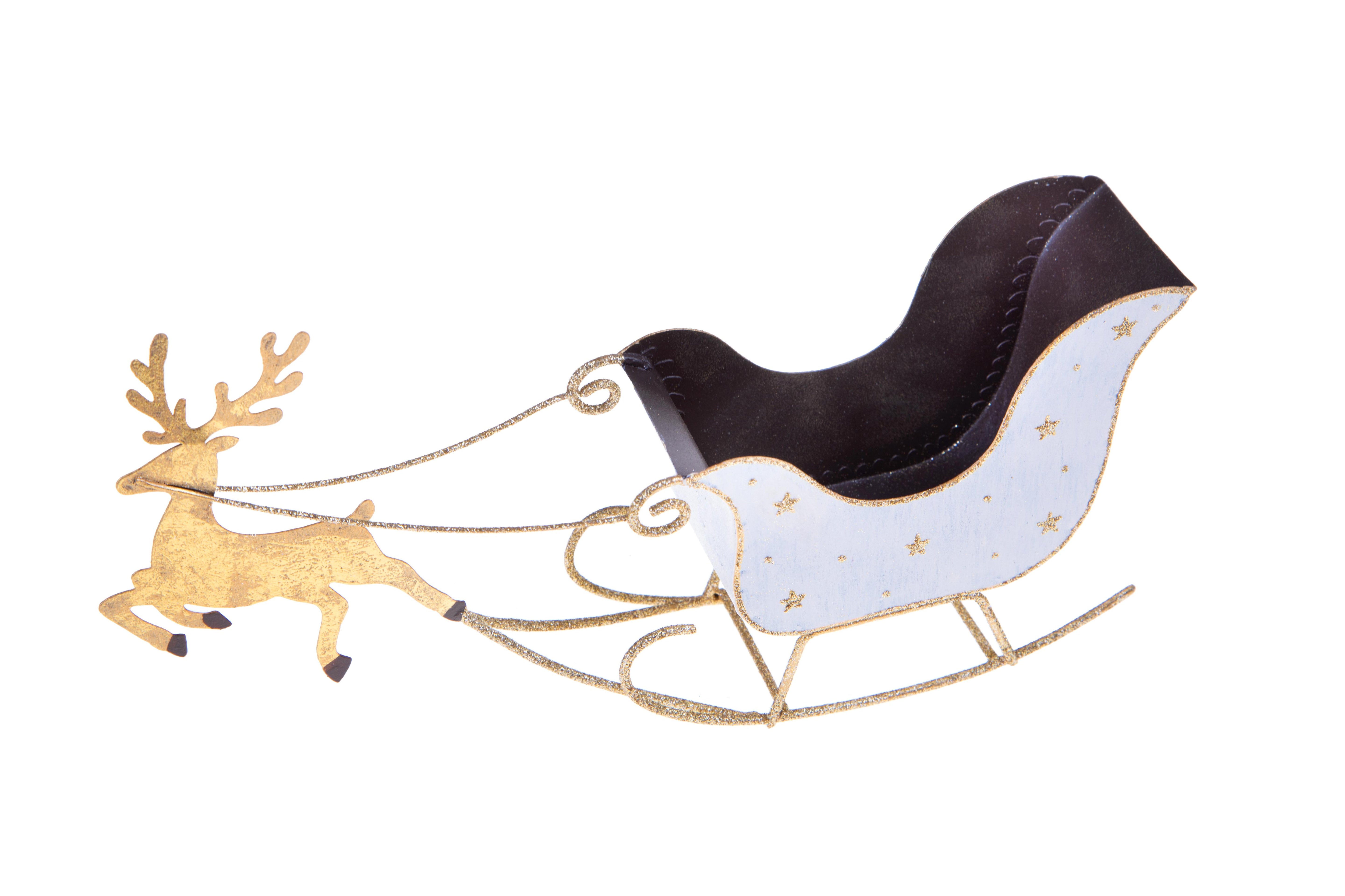 Set 2 Slitte con Renna 28,5 cm in Metallo Crema/Oro