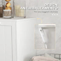 kleankin Mobile Portabiancheria con 2 Scomparti a Ribalta in Legno, 66x33x68cm, Bianco