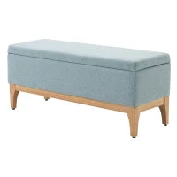 Panca Imbottita Contenitore in Tessuto con Design Scandinavo, 110x39x45Acm - Azzurro