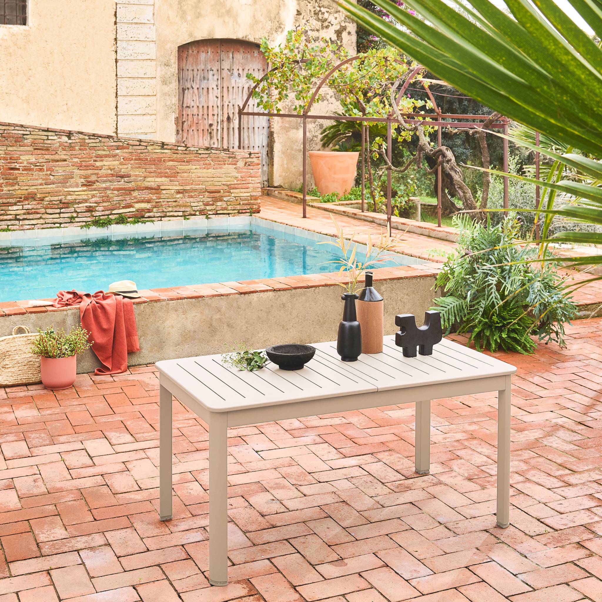 Tavolo da giardino allungabile in alluminio, 6 posti, beige