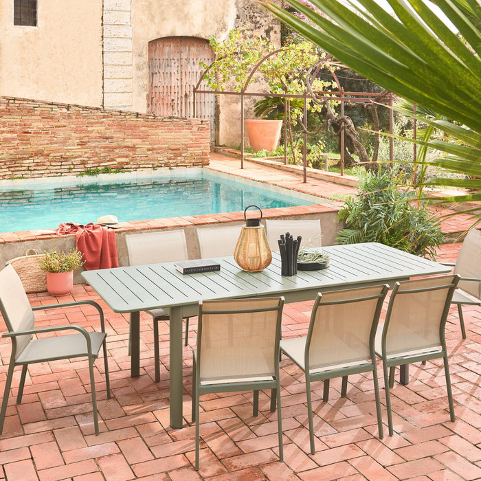 Tavolo da giardino allungabile in alluminio con 6 sedie e 2 poltrone,
