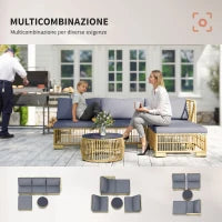 Set Salotto in Rattan da Giardino con Divano Modulabile, Cuscini e Tavolino da Caffè, Grigio
