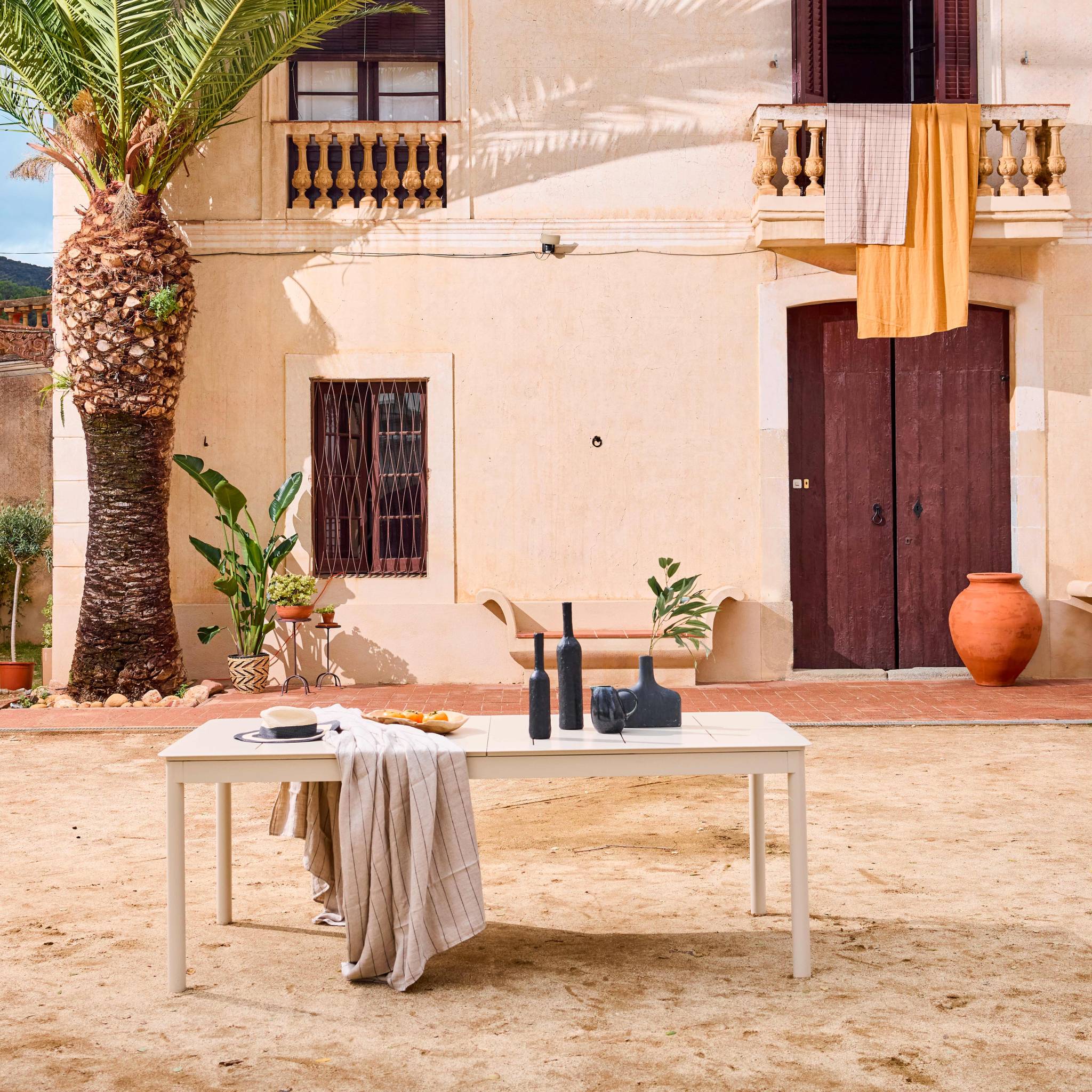 Tavolo da giardino allungabile in alluminio, 8 posti, beige