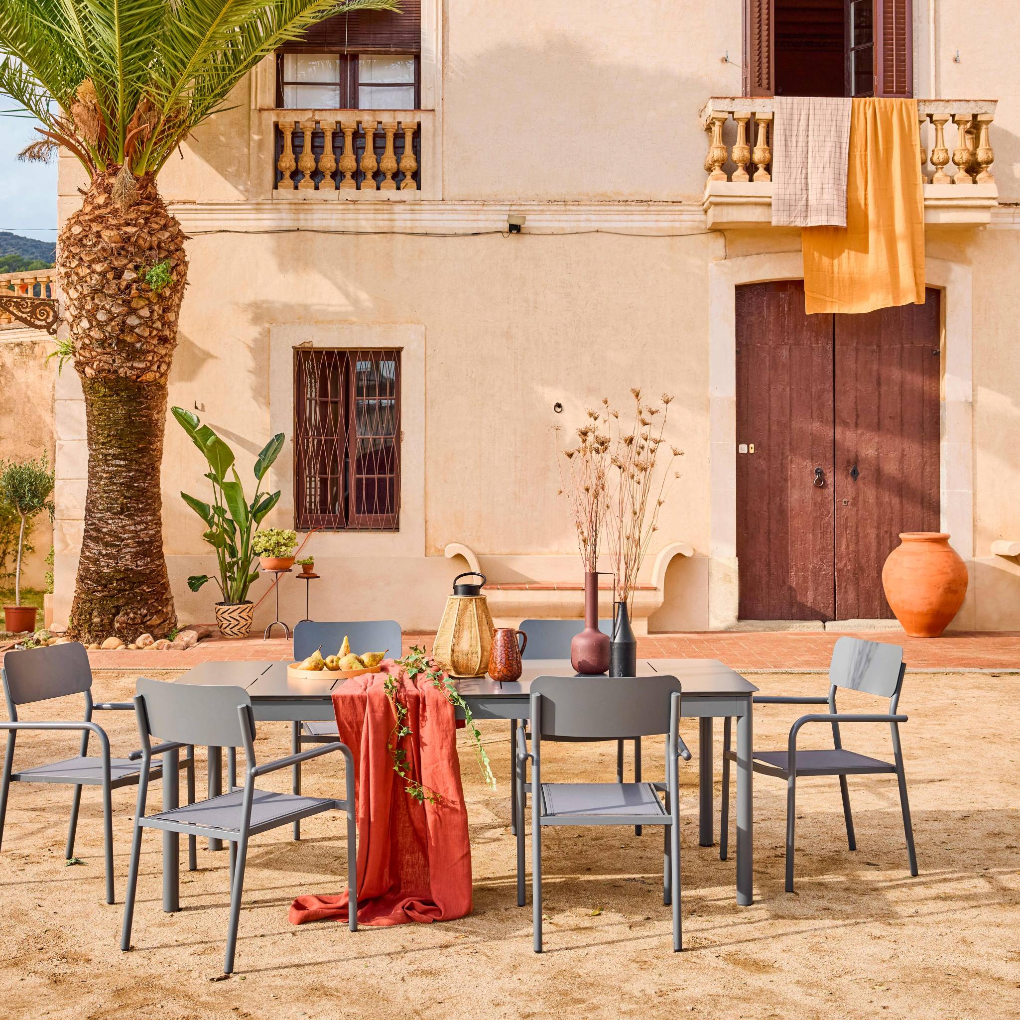 Tavolo da giardino in alluminio e textilene, allungabile, 8 sedie,