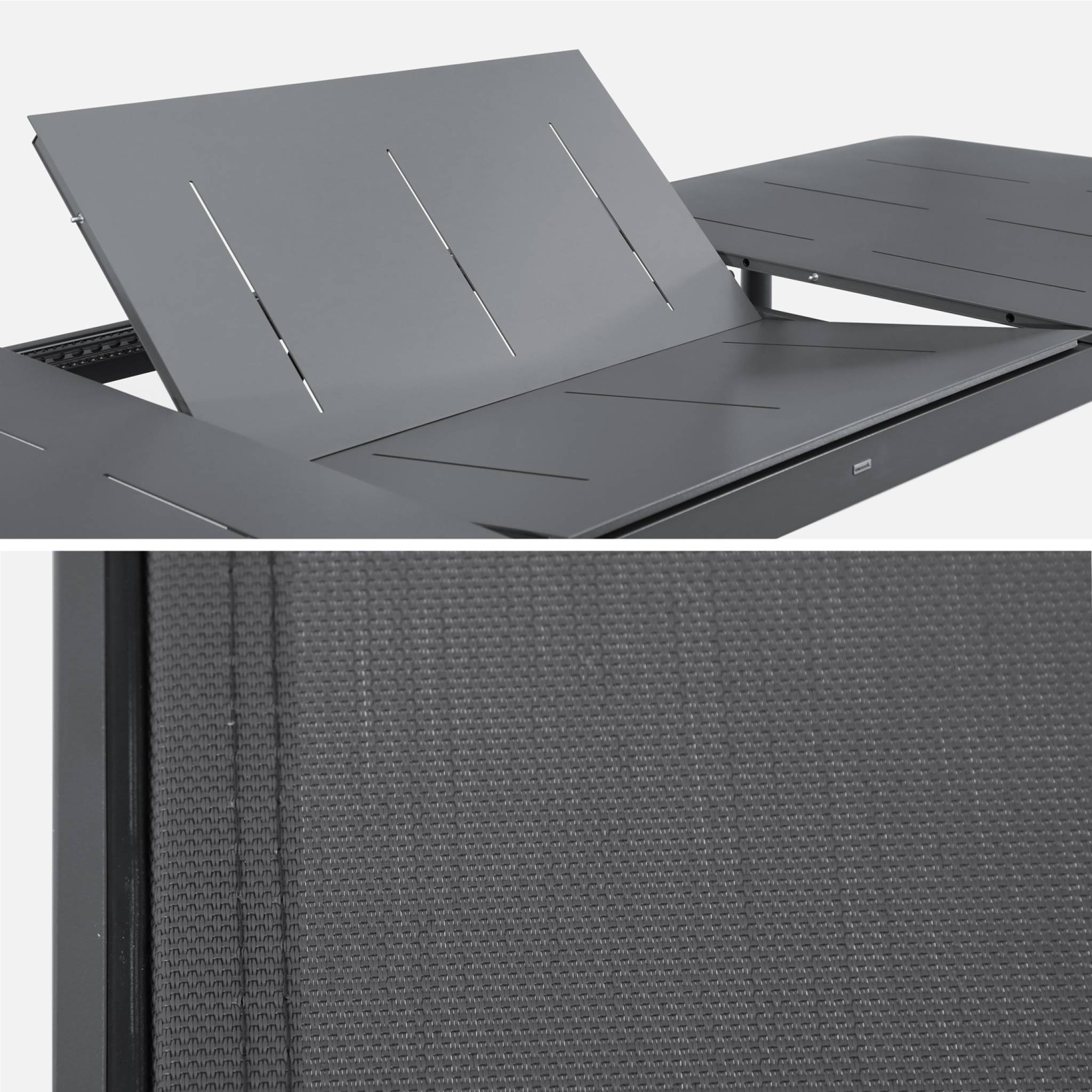 Tavolo da giardino in alluminio e textilene, allungabile, 8 sedie,