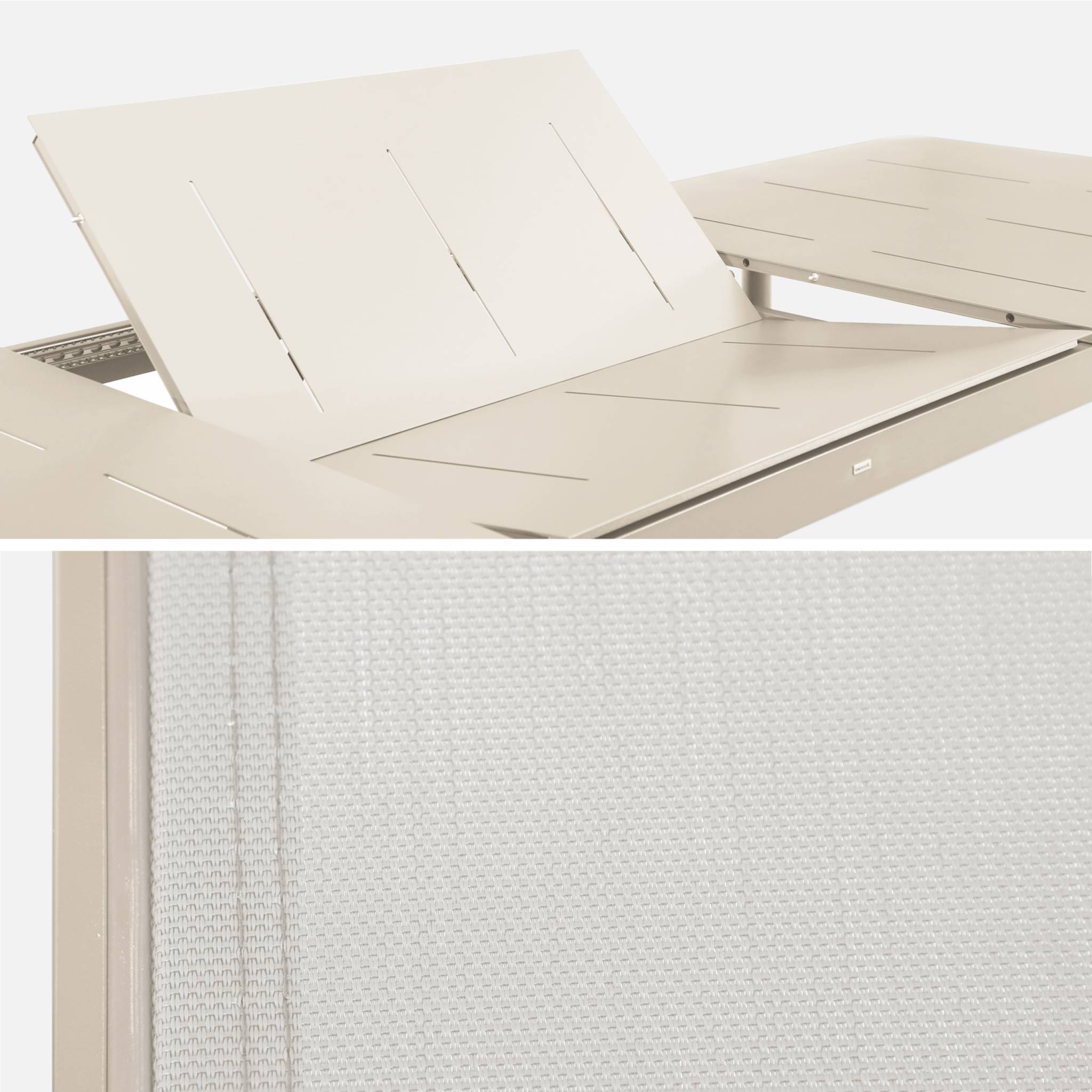 Tavolo da giardino in alluminio e textilene, allungabile, 8 sedie,