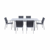 Set tavolo da giardino allungabile in alluminio, 6 posti, grigio