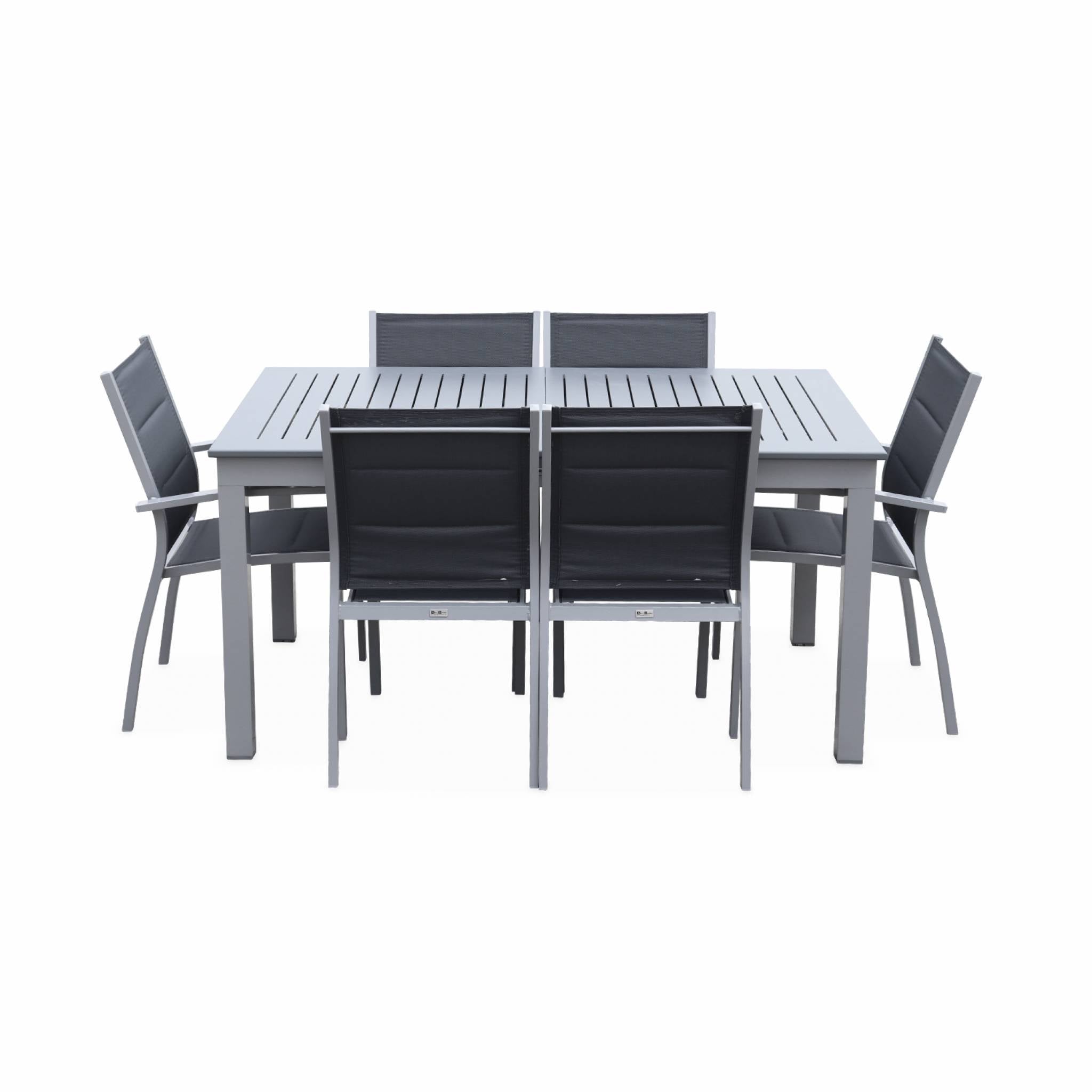 Set tavolo da giardino allungabile in alluminio, 6 posti, grigio