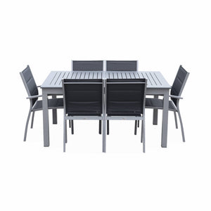 Set tavolo da giardino allungabile in alluminio, 6 posti, grigio