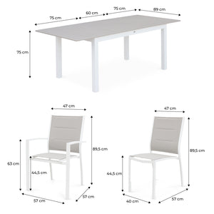 Set tavolo da giardino allungabile in alluminio, 6 posti, grigio