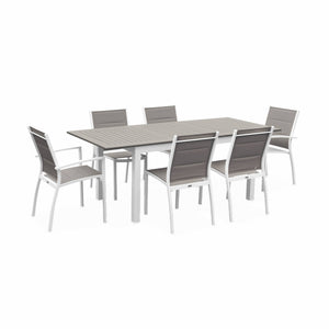 Set tavolo da giardino allungabile in alluminio, 6 posti, bianco