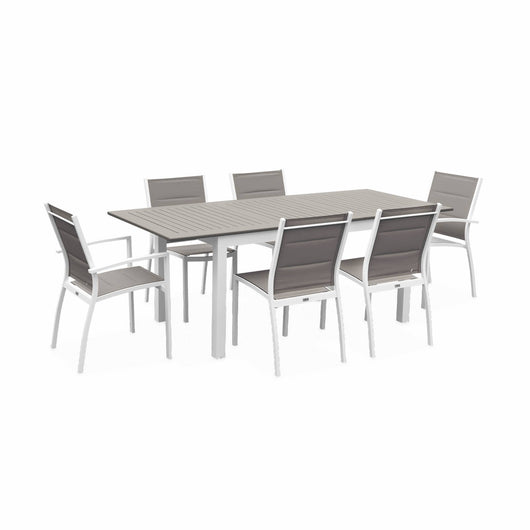 Set tavolo da giardino allungabile in alluminio, 6 posti, bianco
